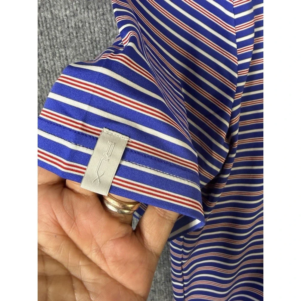 NWT RLX Ralph Lauren Golf Polo Shirt Men Large Blue Red Striped Stretch